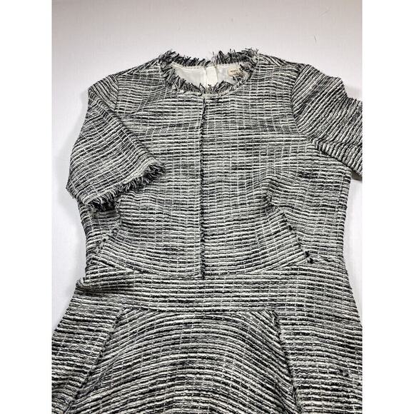 Rebecca Taylor Tweed Mini Dress White Black Size 6 Fringe Short Sleeve Lined - Picture 14 of 15